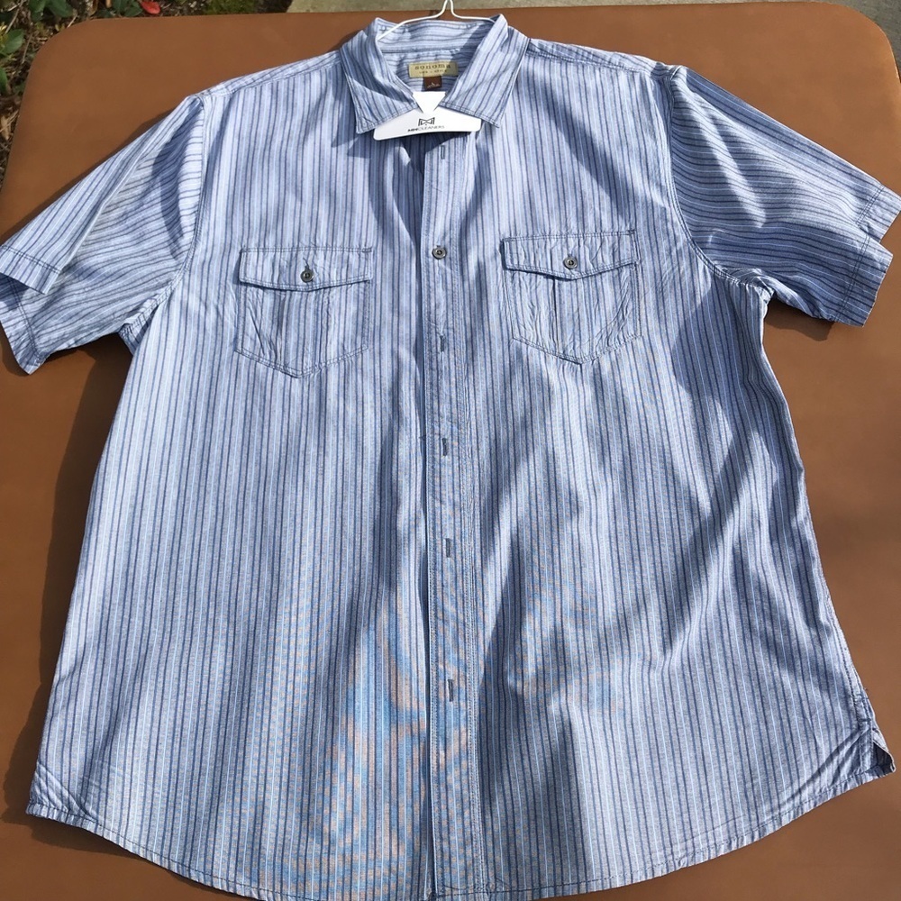 Sonoma Short Sleeve Blue Striped Shirt Size L